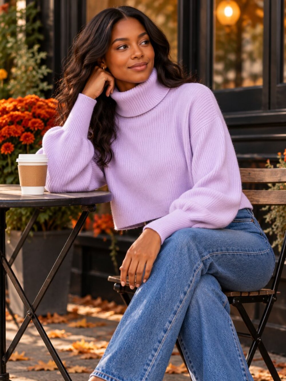 NWT Reformation Luisa Cashmere Crop Turtleneck Sweater Lilac XL - Picture 1 of 9